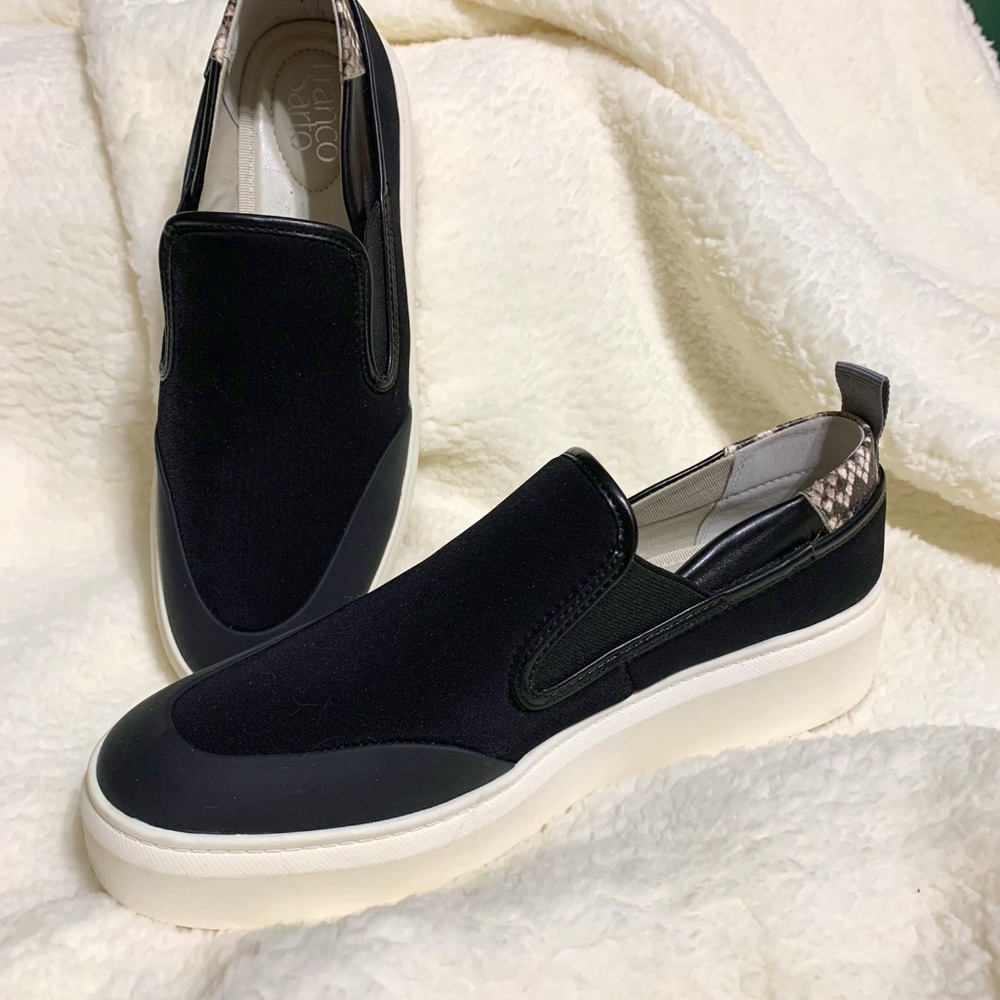 Franco Sarto Black Platform Slip On Sneakers with snakeskin detail size 9.5M
